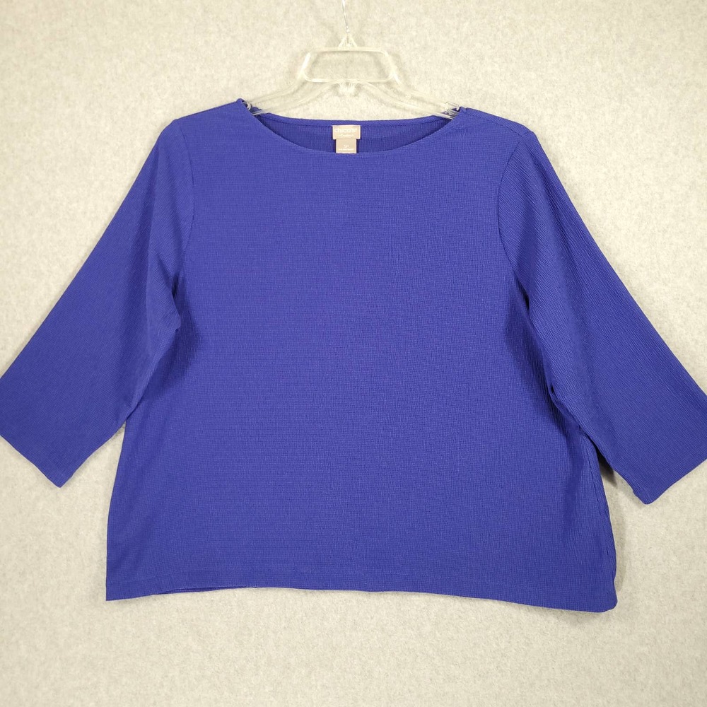 Chico's Travelers Blouse 3P Petite XLP 16/18P Blue 3/4 Sleeve Altered
